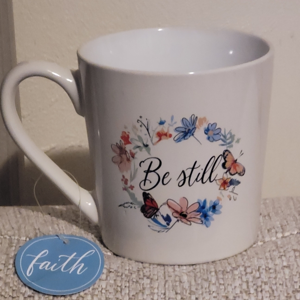 Be still mug white floral butterfly cottagecore mug new